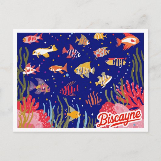 ビスカイン国立公園のサンゴ礁の魚のイラスト ポストカード (正面)