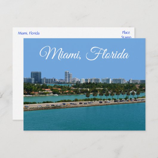 ビスケインベイマイアミビーチフロリダトラベルハガキ ポストカード (正面/裏面)