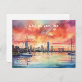 ビスケイン湾からマイアミの水色の夕日 ポストカード (正面/裏面)