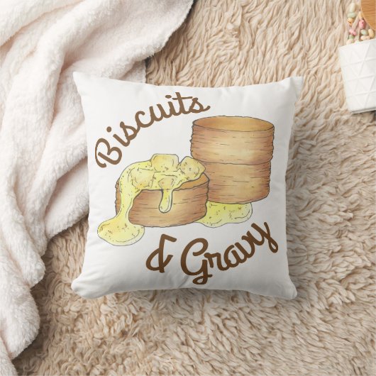 ビスケットとソーセージグレイビーサザンブレックファーストフード クッション (ブランケット)