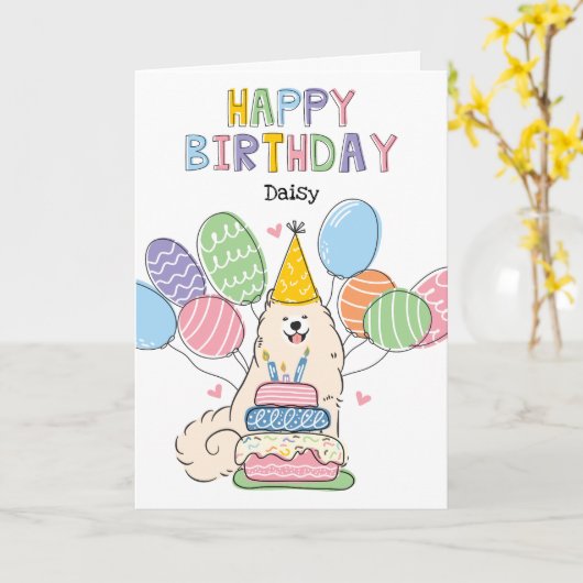 ビスケットサモエードドッグハッピーバースデーカード カード (黄色い花)