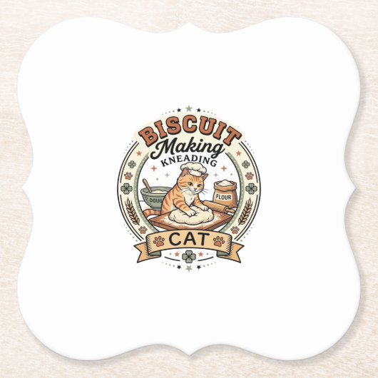 ビスケット作り こねる 猫 ビスケット作り こね ペーパーコースター (正面)