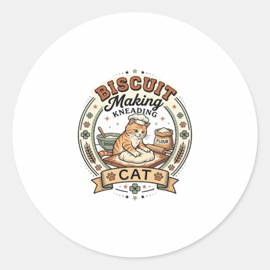 ビスケット作り こねる 猫 ビスケット作り こね ラウンドシール (正面)