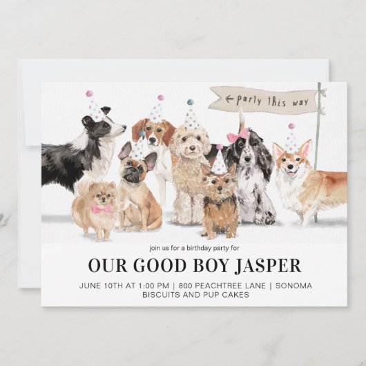 ビスケット&アップケーキ犬の誕生日パーティー 招待状 (正面)