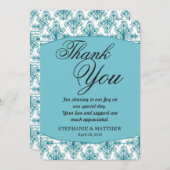 ビスケーエレガントベイブルー&ホワイトダマスクパターン サンキューカード (正面/裏面)
