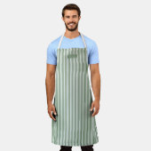 ビストログルメグリーンアイビーカフェストライプパターン エプロン (着用した状態)