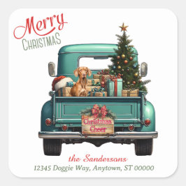 ビズスラドッグレトロトラッククリスマス スクエアシール