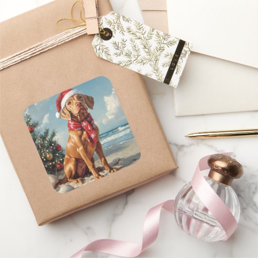 ビズラドッグクリスマスヴィンテージビーチ スクエアシール (ギフト)