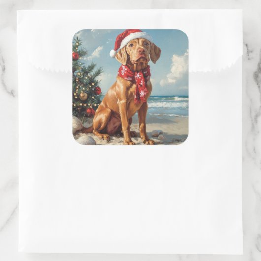ビズラドッグクリスマスヴィンテージビーチ スクエアシール (バッグ)