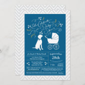 ビズラドッグベビーシャワーボーイブルー 招待状 (正面/裏面)