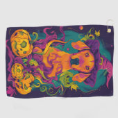 ビズラ不気味ドッグハロウィーン魔女とカボチャ ゴルフタオル (横)