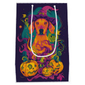 ビズラ不気味ドッグハロウィーン魔女とカボチャ ミディアムペーパーバッグ (裏面)