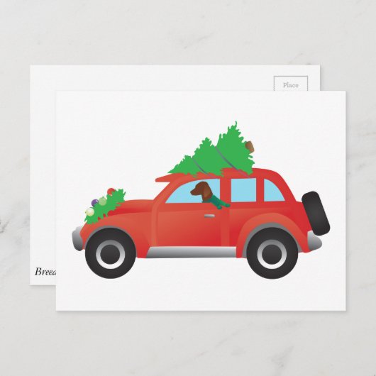 ビズラ狩りドッグクリスマスカーを運転 シーズンポストカード (正面/裏面)