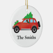 ビズラ狩りドッグクリスマスカーを運転 セラミックオーナメント (右)