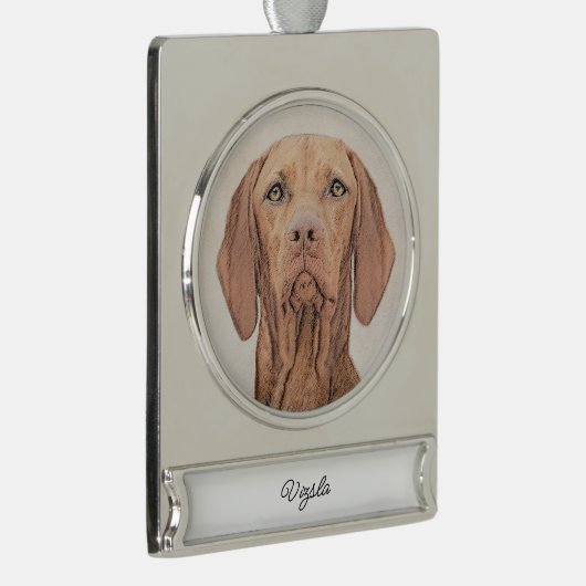 ビズラ絵画ズ – かわいいオリジナルドッグアートシルバープラ シルバープレートバナーオーナメント (右)