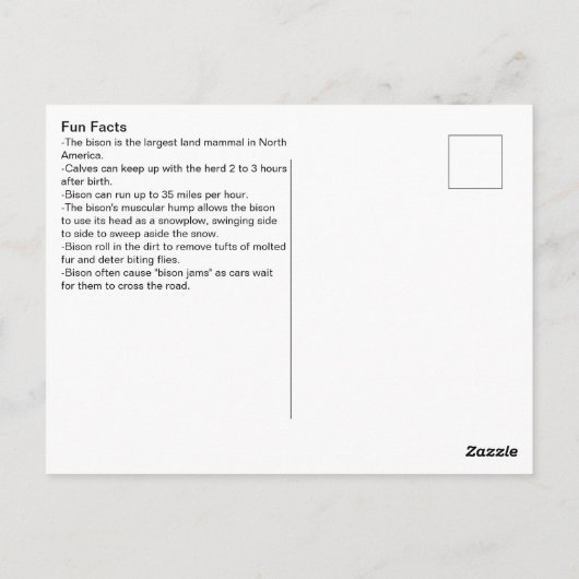 ビソンおもしろいファクトイエローストーン国立公園 ポストカード (裏面)