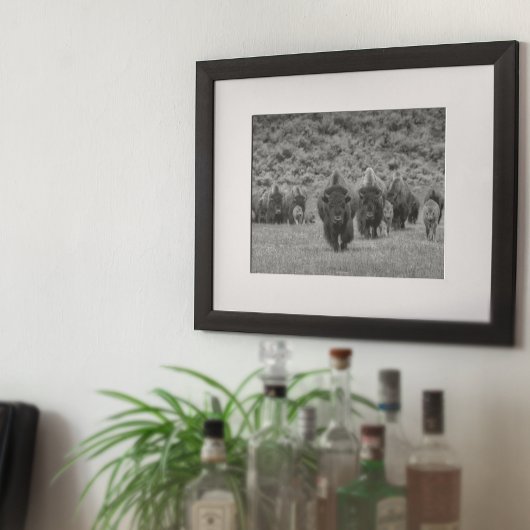 ビソン白黒キャビンファームハウススタイル モダン ポスター