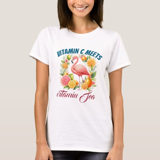 ビタミンCとビタミンシー 女性用トロピカルフラミンゴTシャツ Tシャツ (正面)