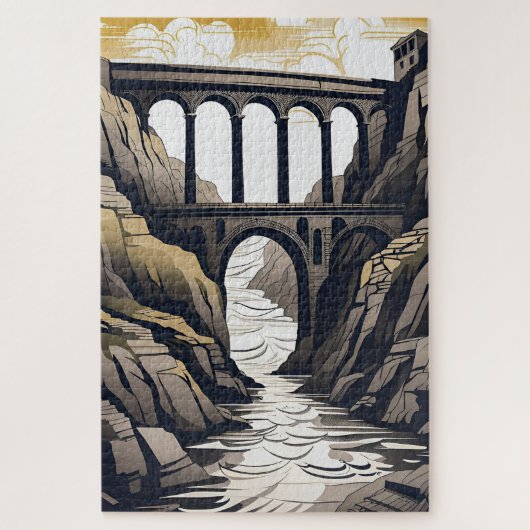 ビダックブリッジ水路山風景 ジグソーパズル (縦)