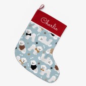 ビチョンフリーズボーンズアンドポーズブルー ラージクリスマスストッキング (正面 (吊り時))