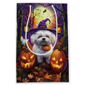 ビチョンフ不気味リースハロウィーン魔女とカボチャ ミディアムペーパーバッグ (正面)