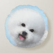 ビチョンフ絵画リーズ-かわいいオリジナルの犬アート ラウンドクッション (正面)