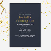 ビッおもしろいク5オ誕生日ネイビーブルー金ゴールド 招待状