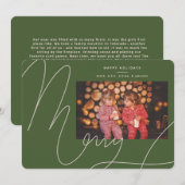ビッはっきりしたクおもしろいオリーブグリーンスクリプトホリメリーデイ シーズンカード (正面/裏面)