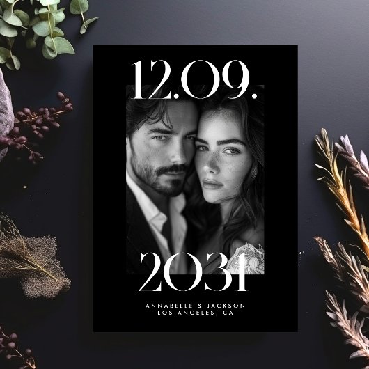 ビッはっきりしたクの日結婚付ブラックフォトQRコード セーブザデート