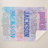 ビッはっきりしたク名パーソナライズされた水色の背景 シェルパブランケット (正面(横))