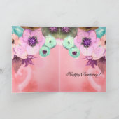 ビッエレガントク・ディバ・ハット付き猫、ピンク・ローズ・誕生日 カード (内部)