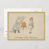 ビックガール幽霊衣装ハロウィーンのカボチャのちょうちん ポストカード (正面/裏面)
