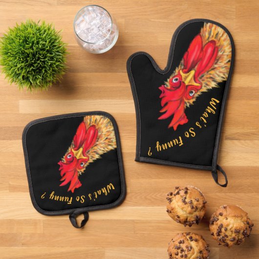 ビックストルースターカスタム文字おもしろい 鍋つかみ&鍋敷きセット (トップダウン)