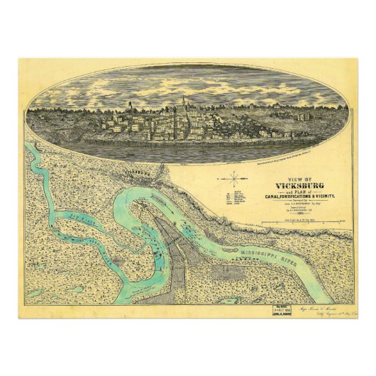 ビックスバーグミシシッピ1863年の内戦の時代の地図 フォトプリント            (正面)