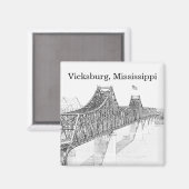 ビックスバーグMSリバーブリッジブラック&ホワイトスケッチ マグネット (正面/裏面)