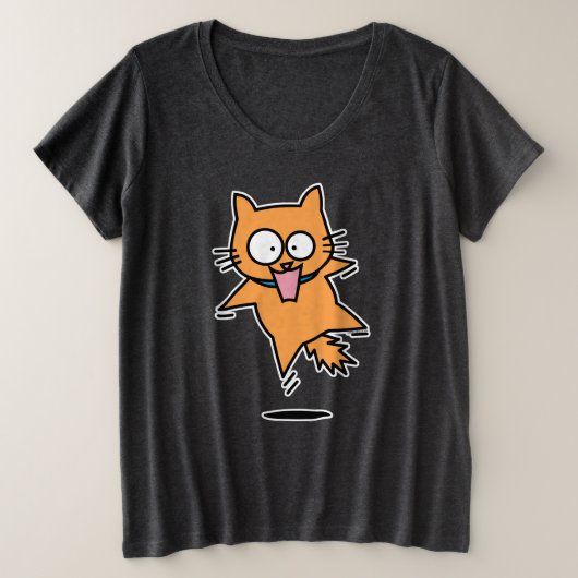 ビックネコ虎猫オレンジジャンプ驚いた神経質なおもしろい プラスサイズTシャツ (デザイン正面)