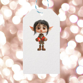 ビックリングガールクリスマス小妖精や小人ホワイトギフトラベル ギフトタグ