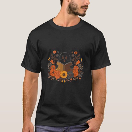ビックリ読ング幽霊ズブックコージー秋パンプキンデ Tシャツ (正面)