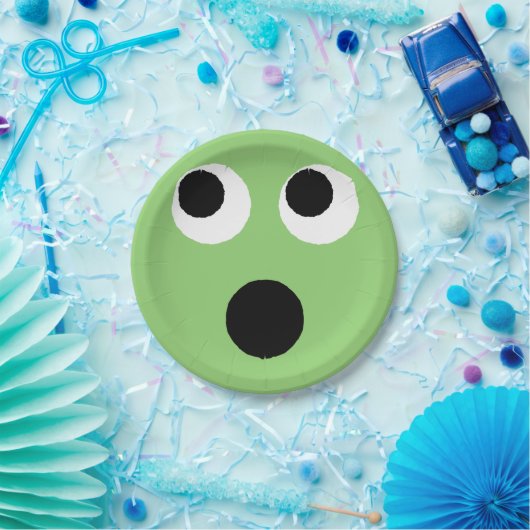 ビックリ顔グリーンエモティコン絵文字紙プレート ペーパープレート (パーティー)