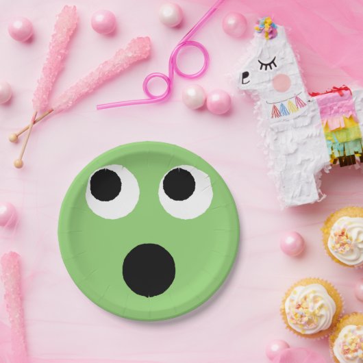 ビックリ顔グリーンエモティコン絵文字紙プレート ペーパープレート (パーティー)