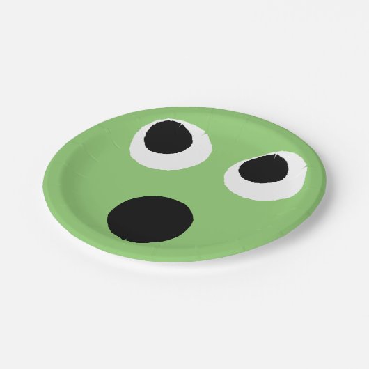 ビックリ顔グリーンエモティコン絵文字紙プレート ペーパープレート (アングル)
