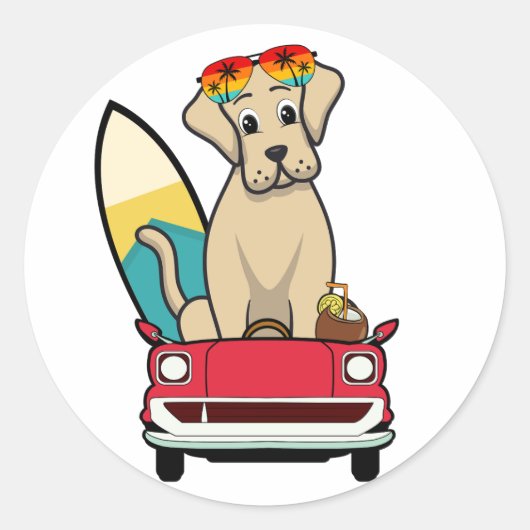 ビッグおもしろい・ドッグがビーチに向かう ラウンドシール (正面)