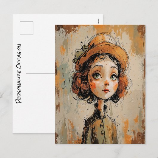 ビッグお洒落アイガールポートレートレディーインハットアート シーズンポストカード (正面/裏面)