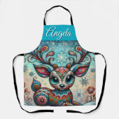 ビッグお洒落アイズクリスマストナカイフォークアート エプロン (正面)