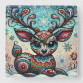 ビッグお洒落アイズクリスマストナカイフォークアート スクエア壁時計 (正面)