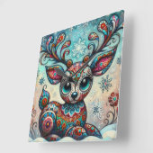 ビッグお洒落アイズクリスマストナカイフォークアート スクエア壁時計 (傾斜)