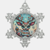 ビッグお洒落アイズクリスマストナカイフォークアート スノーフレークピューターオーナメント (正面)