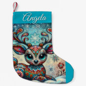 ビッグお洒落アイズクリスマストナカイフォークアート スモールクリスマスストッキング (正面)