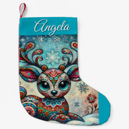 ビッグお洒落アイズクリスマストナカイフォークアート スモールクリスマスストッキング