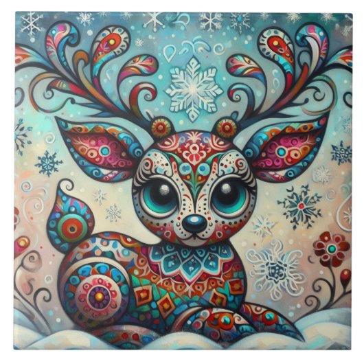 ビッグお洒落アイズクリスマストナカイフォークアート タイル (正面)